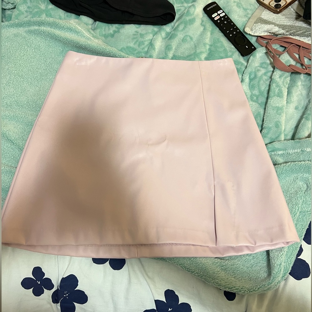 purple leather skirt